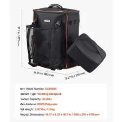 VEVOR Welding Backpack, 33L Welder Backpack with Insulated Bag & Helmet Bag, 600D Polyester Extreme Gear Pack for Tools and Helmet, Multi-Purpose Gear Storage Bag for Welding, Outdoor Camping, Hiking