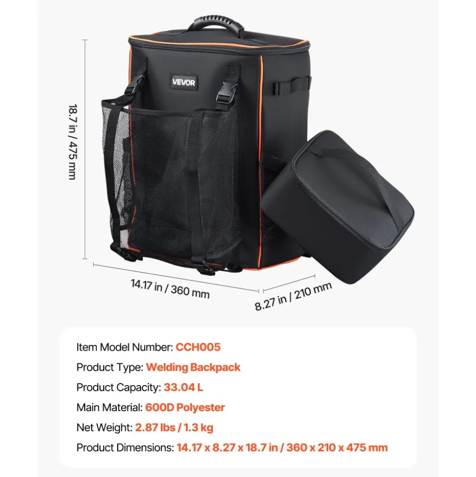 VEVOR Welding Backpack, 33L Welder Backpack with Insulated Bag & Helmet Bag, 600D Polyester Extreme Gear Pack for Tools and Helmet, Multi-Purpose Gear Storage Bag for Welding, Outdoor Camping, Hiking
