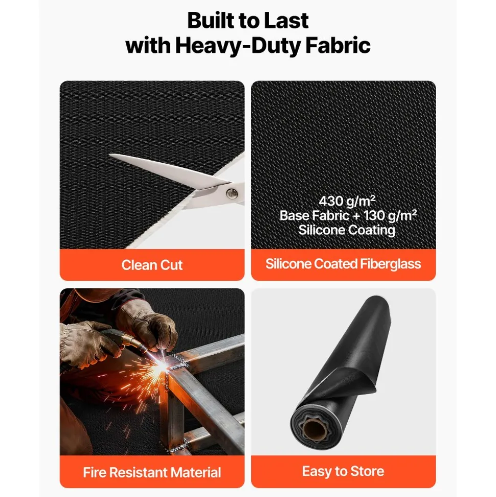 VEVOR Welding Blanket Roll, 5 x 150 FT Silicone Coated Fiberglass Welding Blanket, Up to 1800°F Heat Resistant Safety Protection Blankets, Flame Retardant Fireproof Insulation Mat Roll