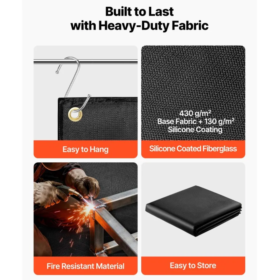 VEVOR Welding Blanket, 4 x 6 FT Silicone Coated Fiberglass Welding Blanket, Up to 1800°F Heat Resistant Safety Protection Blankets, Flame Retardant Fireproof Insulation Mat with Metal Grommets