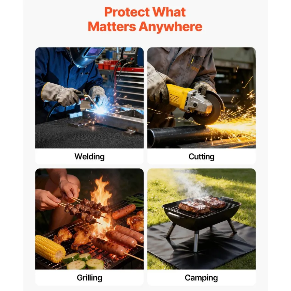 VEVOR Welding Blanket, 4 x 6 FT Silicone Coated Fiberglass Welding Blanket, Up to 1800°F Heat Resistant Safety Protection Blankets, Flame Retardant Fireproof Insulation Mat with Metal Grommets