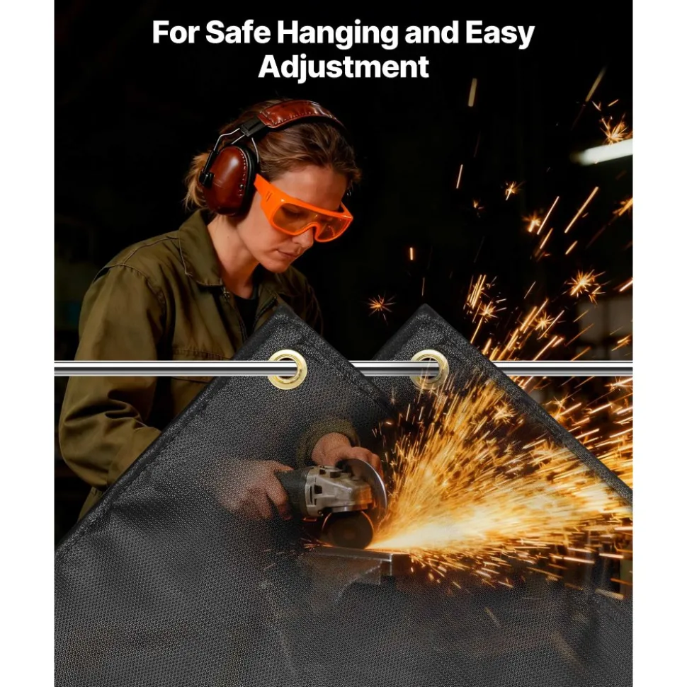 VEVOR Welding Blanket, 6 x 8 FT Silicone Coated Fiberglass Welding Blanket, Up to 1800°F Heat Resistant Safety Protection Blankets, Flame Retardant Fireproof Insulation Mat with Metal Grommets