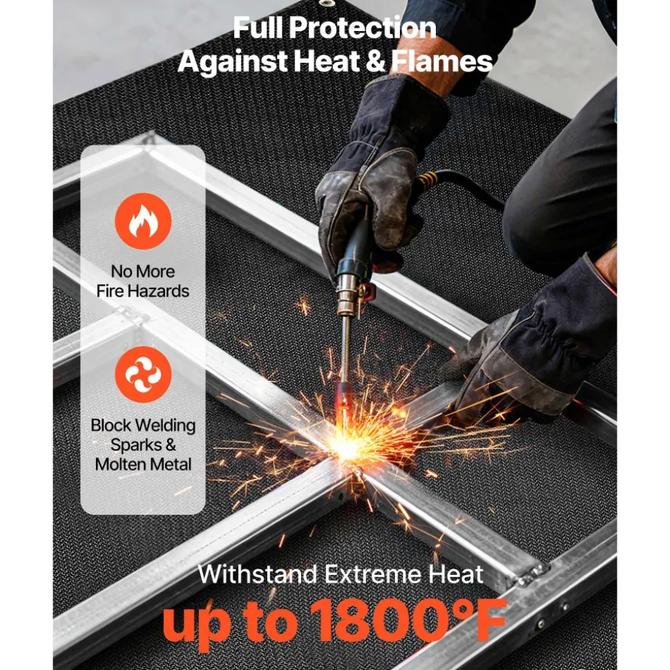 VEVOR Welding Blanket, 6 x 8 FT Silicone Coated Fiberglass Welding Blanket, Up to 1800°F Heat Resistant Safety Protection Blankets, Flame Retardant Fireproof Insulation Mat with Metal Grommets