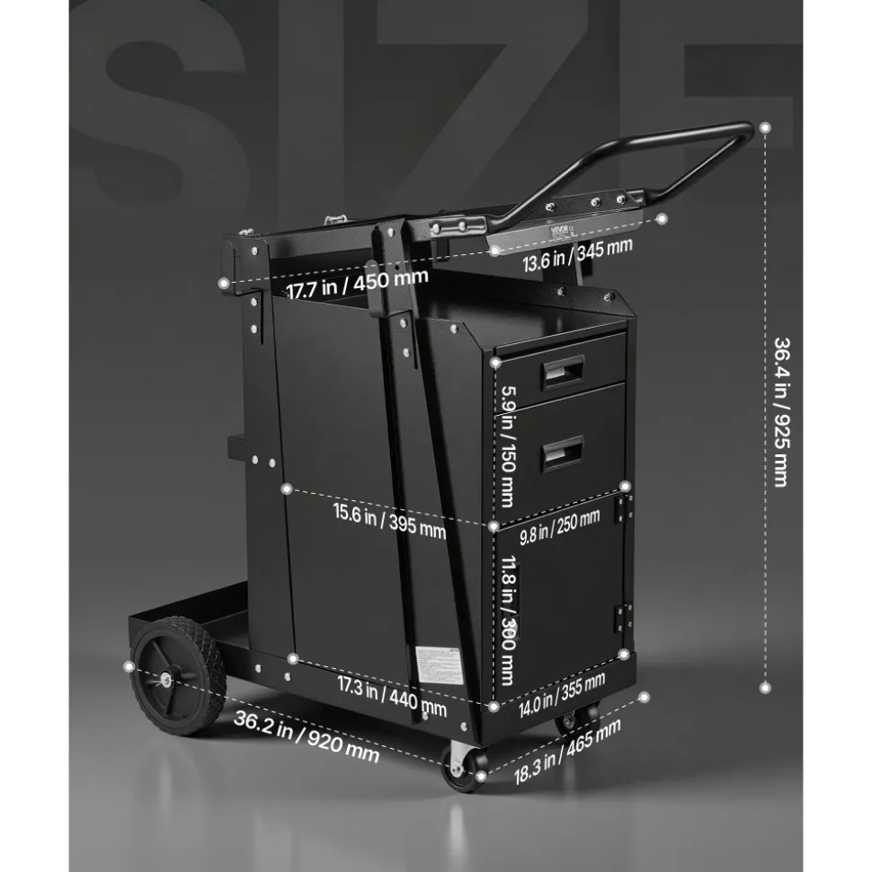 VEVOR Welding Cart, 2 Drawers Welder Cart Heavy Duty with Anti-Theft Lockable Cabinet, 350LBS Static Weight Capacity, 360° Swivel Wheels, Tank Storage Safety Chains for MIG TIG Welder, Plasma Cutter