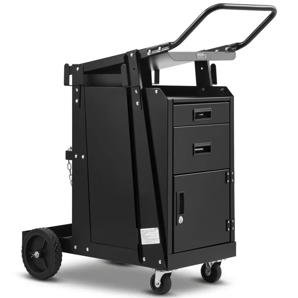 VEVOR Welding Cart, 2 Drawers Welder Cart Heavy Duty with Anti-Theft Lockable Cabinet, 350LBS Static Weight Capacity, 360° Swivel Wheels, Tank Storage Safety Chains for MIG TIG Welder, Plasma Cutter