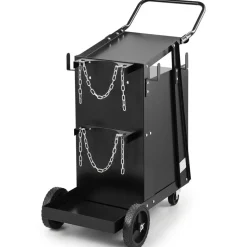 VEVOR Welding Cart, 2 Drawers Welder Cart Heavy Duty with Anti-Theft Lockable Cabinet, 350LBS Static Weight Capacity, 360° Swivel Wheels, Tank Storage Safety Chains for MIG TIG Welder, Plasma Cutter