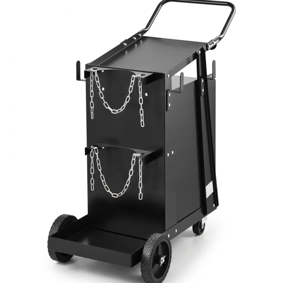 VEVOR Welding Cart, 2 Drawers Welder Cart Heavy Duty with Anti-Theft Lockable Cabinet, 350LBS Static Weight Capacity, 360° Swivel Wheels, Tank Storage Safety Chains for MIG TIG Welder, Plasma Cutter