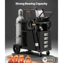 VEVOR Welding Cart, 2-Tier 4 Drawers Welder Cart with 265 LBS Weight Capacity, 360° Swivel Wheels, Tank Storage Safety Chains, Heavy Duty Rolling MIG Welder Cart for Mig Welder and Plasma Cutter