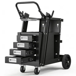 VEVOR Welding Cart, 2-Tier 4 Drawers Welder Cart with 265 LBS Weight Capacity, 360° Swivel Wheels, Tank Storage Safety Chains, Heavy Duty Rolling MIG Welder Cart for Mig Welder and Plasma Cutter