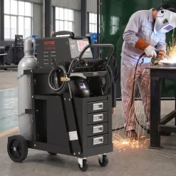 VEVOR Welding Cart, 2-Tier 4 Drawers Welder Cart with 265 LBS Weight Capacity, 360° Swivel Wheels, Tank Storage Safety Chains, Heavy Duty Rolling MIG Welder Cart for Mig Welder and Plasma Cutter