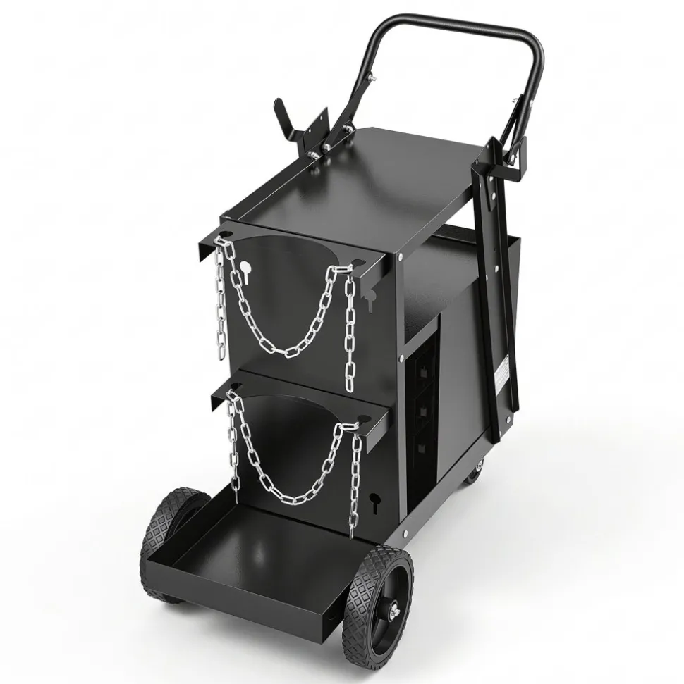 VEVOR Welding Cart, 2-Tier 4 Drawers Welder Cart with 265 LBS Weight Capacity, 360° Swivel Wheels, Tank Storage Safety Chains, Heavy Duty Rolling MIG Welder Cart for Mig Welder and Plasma Cutter