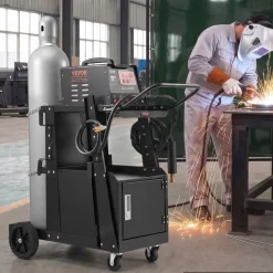VEVOR Welding Cart, 2-Tier Heavy Duty Welder Cart with Anti-Theft Lockable Cabinet, 265LBS Weight Capacity, 360° Swivel Wheels, Tank Storage Safety Chains, Welding Cabinet for TIG, ARC, Plasma Cutter