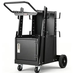 VEVOR Welding Cart, 2-Tier Heavy Duty Welder Cart with Anti-Theft Lockable Cabinet, 265LBS Weight Capacity, 360° Swivel Wheels, Tank Storage Safety Chains, Welding Cabinet for TIG, ARC, Plasma Cutter