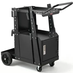 VEVOR Welding Cart, 2-Tier Heavy Duty Welder Cart with Anti-Theft Lockable Cabinet, 265LBS Weight Capacity, 360° Swivel Wheels, Tank Storage Safety Chains, Welding Cabinet for TIG, ARC, Plasma Cutter