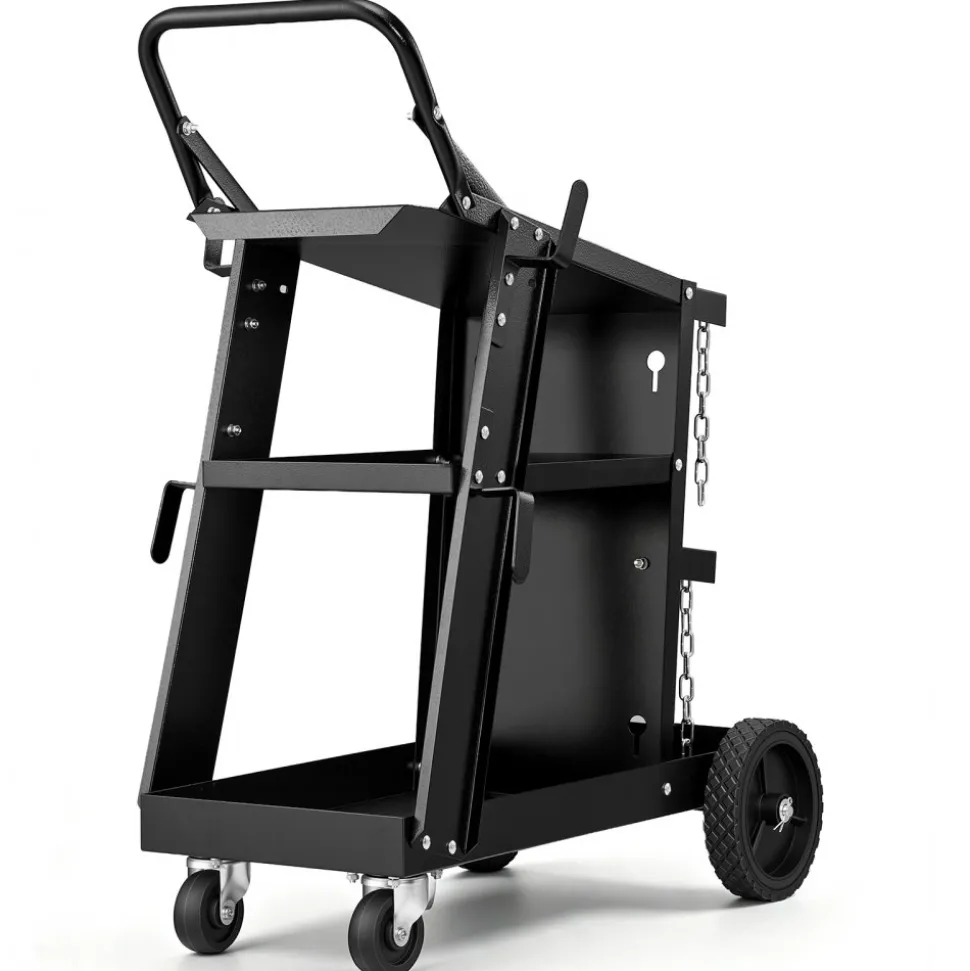 VEVOR Welding Cart, 3-Tier Welder Cart Heavy Duty with 400 Lbs Weight Capacity, 360° Swivel Wheels, Tank Storage Safety Chains, Rolling MIG Welder Cart for TIG, ARC, MMA, Plasma Cutter Welding Machine