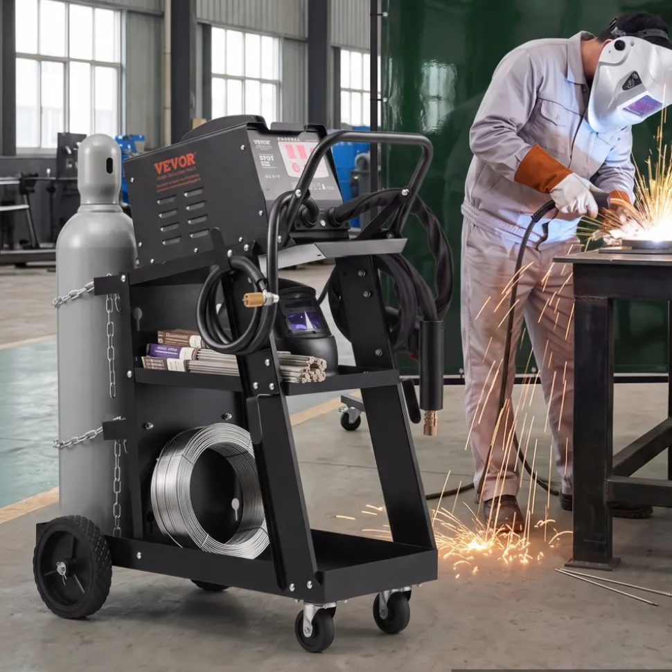 VEVOR Welding Cart, 3-Tier Welder Cart Heavy Duty with 400 Lbs Weight Capacity, 360° Swivel Wheels, Tank Storage Safety Chains, Rolling MIG Welder Cart for TIG, ARC, MMA, Plasma Cutter Welding Machine