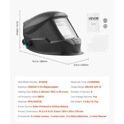 VEVOR Welding Helmet Auto Darkening, 3.94" x 2.34" True Color Welding Hood, Solar-Powered Welder Mask with 4 Arc Sensors, Wide Shade 4/5-9/9-13 for TIG MIG ARC Weld Grinding Cutting - METIS Series
