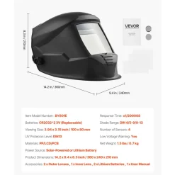 VEVOR Welding Helmet Auto Darkening True Color, 3.94" x 3.15" Welding Hood Solar-Powered, Welder Mask with 4 Arc Sensors, Wide Shade 4/5-9/9-13 for TIG MIG ARC Weld Cut Grinding - METIS Series