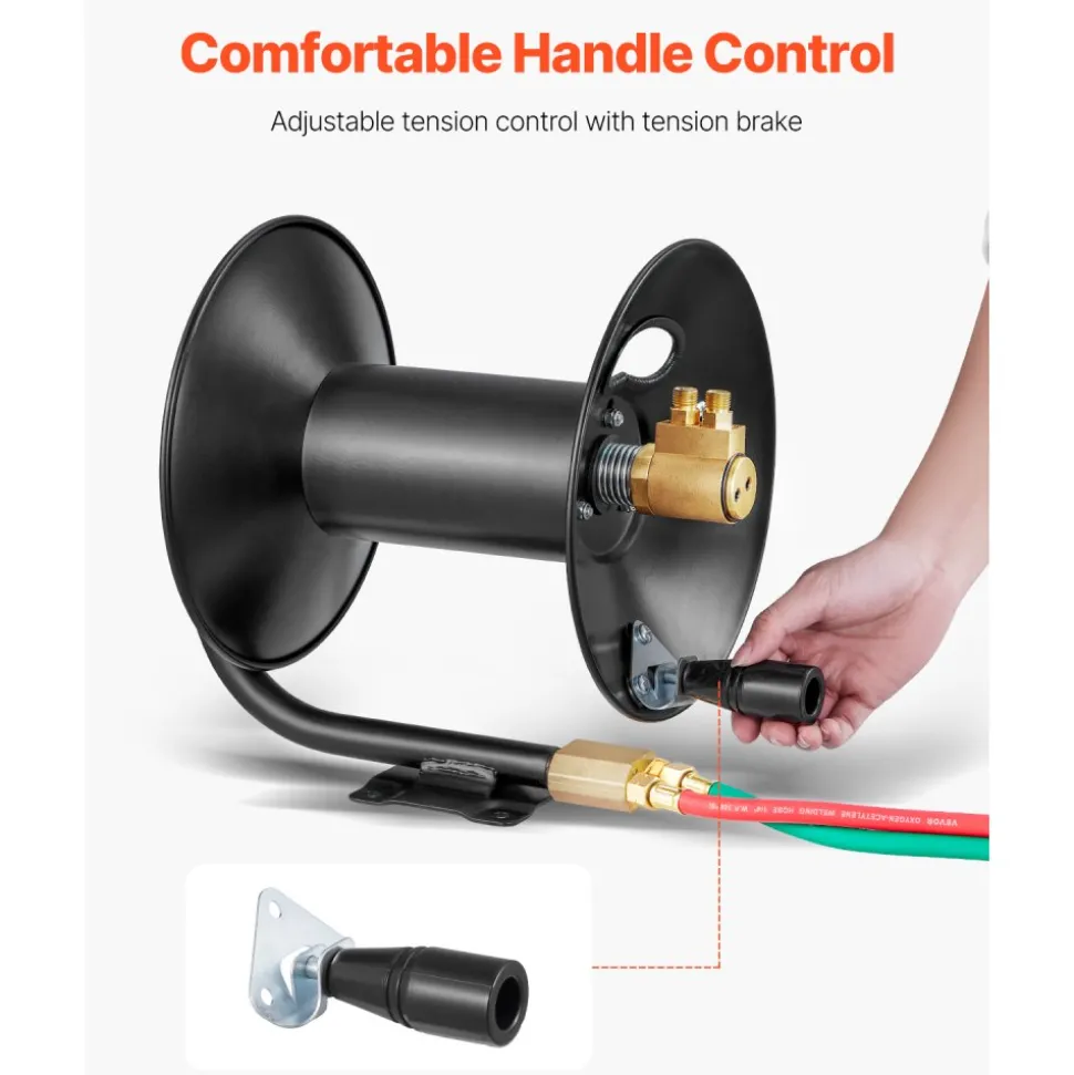 VEVOR Welding Hose Reel, Hand Crank Rewind Hose Reel with 3FT Lead-in Hose and 9/16"-18 B Fittings, Ceiling/Wall Mount Heavy Duty Steel Reel for Workshops Garages (Welding Hose Not Included)