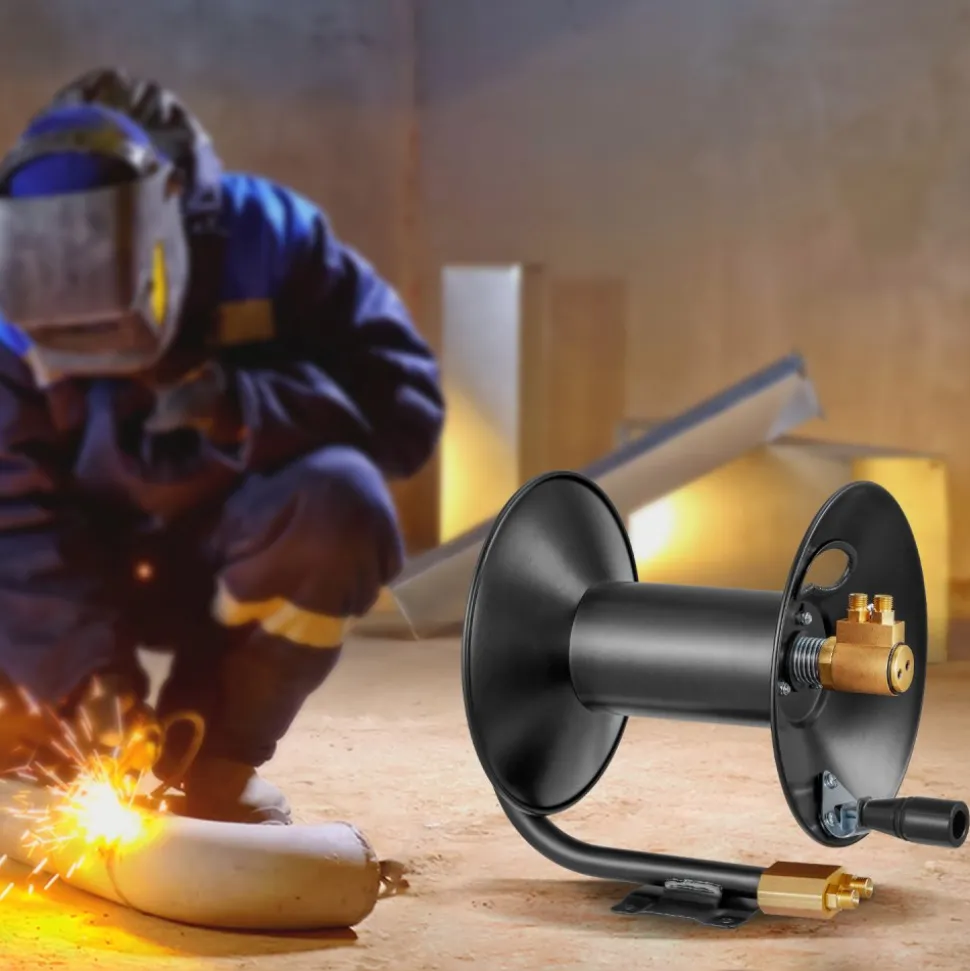 VEVOR Welding Hose Reel, Hand Crank Rewind Hose Reel with 3FT Lead-in Hose and 9/16"-18 B Fittings, Ceiling/Wall Mount Heavy Duty Steel Reel for Workshops Garages (Welding Hose Not Included)
