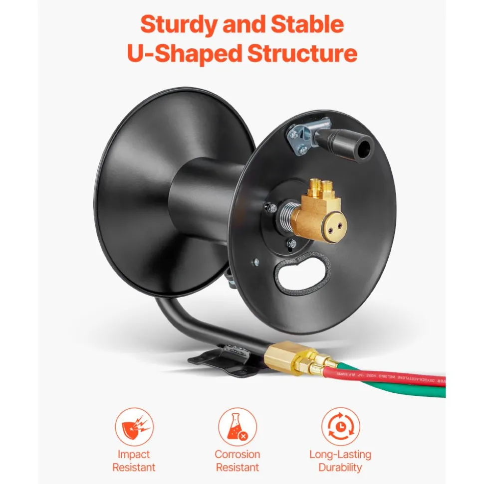 VEVOR Welding Hose Reel, Hand Crank Rewind Hose Reel with 3FT Lead-in Hose and 9/16"-18 B Fittings, Ceiling/Wall Mount Heavy Duty Steel Reel for Workshops Garages (Welding Hose Not Included)