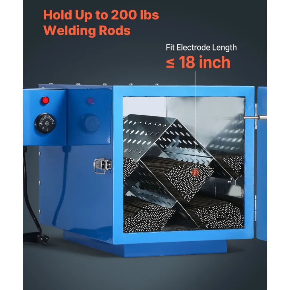 VEVOR Welding Rod Oven, 200LBS Capacity Countertop Electrodes Drying Oven 1060W 120V, 104°F - 392°F Adjustable Welding Rods Dryer for 18-inch Stick Electrode - with Locking Latch & Temperature Gauge