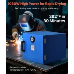 VEVOR Welding Rod Oven, 200LBS Capacity Countertop Electrodes Drying Oven 1060W 120V, 104°F - 392°F Adjustable Welding Rods Dryer for 18-inch Stick Electrode - with Locking Latch & Temperature Gauge