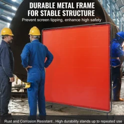 VEVOR Welding Screen with Frame, 6' x 6' Welding Curtain Screen, Flame-Resistant Vinyl Welding Protection Screen on 4 Swivel Wheels (2 Lockable), Moveable & Professional for Workshop/Industrial, Red