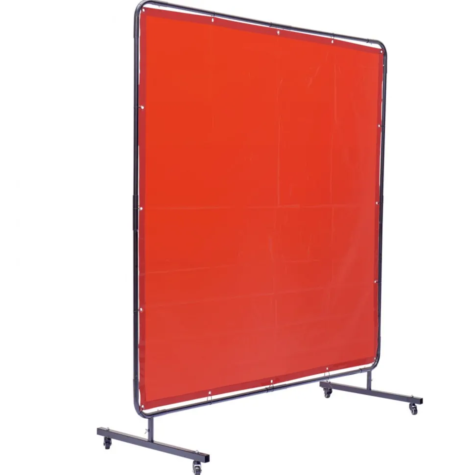 VEVOR Welding Screen with Frame, 6' x 6' Welding Curtain Screen, Flame-Resistant Vinyl Welding Protection Screen on 4 Swivel Wheels (2 Lockable), Moveable & Professional for Workshop/Industrial, Red