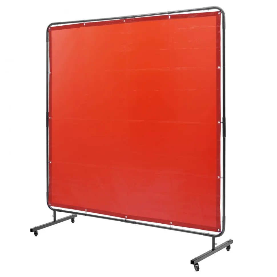 VEVOR Welding Screen with Frame, 6' x 6' Welding Curtain Screen, Flame-Resistant Vinyl Welding Protection Screen on 4 Swivel Wheels (2 Lockable), Moveable & Professional for Workshop/Industrial, Red