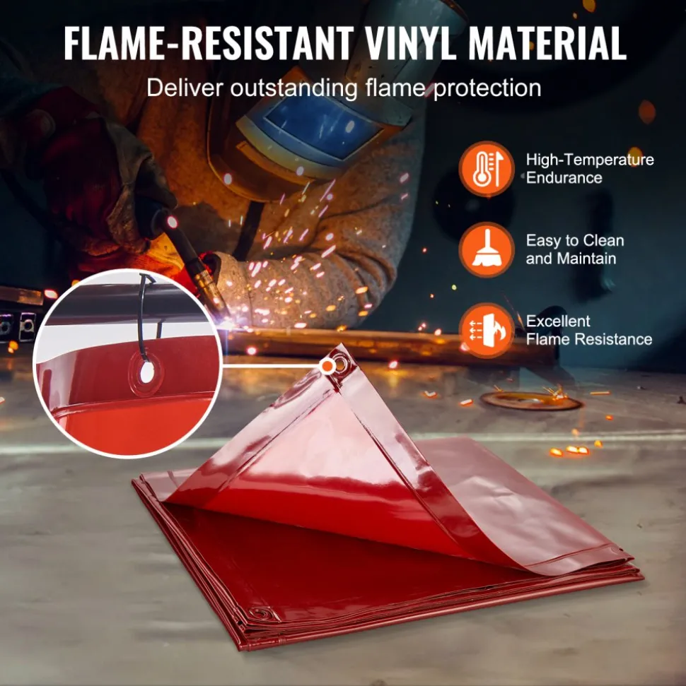 VEVOR Welding Screen with Frame, 6' x 6' Welding Curtain Screen, Flame-Resistant Vinyl Welding Protection Screen on 4 Swivel Wheels (2 Lockable), Moveable & Professional for Workshop/Industrial, Red