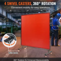 VEVOR Welding Screen with Frame, 6' x 6' Welding Curtain Screen, Flame-Resistant Vinyl Welding Protection Screen on 4 Swivel Wheels (2 Lockable), Moveable & Professional for Workshop/Industrial, Red