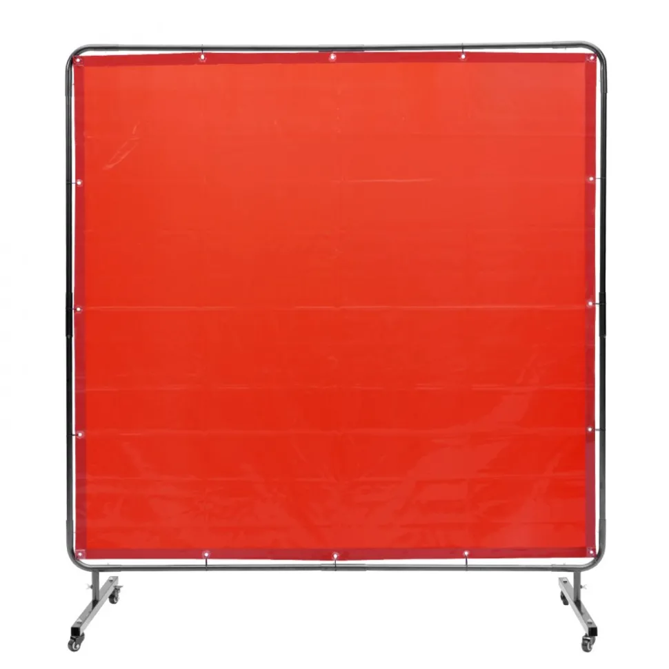 VEVOR Welding Screen with Frame, 6' x 6' Welding Curtain Screen, Flame-Resistant Vinyl Welding Protection Screen on 4 Swivel Wheels (2 Lockable), Moveable & Professional for Workshop/Industrial, Red