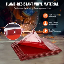 VEVOR Welding Screen with Frame, 6' x 6' 3 Panel Welding Curtain Screens, Flame-Resistant Vinyl Welding Protection Screen on 12 Swivel Wheels (6 Lockable), Moveable & Professional for Workshop, Red