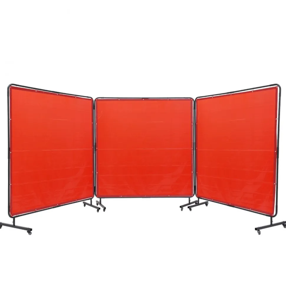 VEVOR Welding Screen with Frame, 6' x 6' 3 Panel Welding Curtain Screens, Flame-Resistant Vinyl Welding Protection Screen on 12 Swivel Wheels (6 Lockable), Moveable & Professional for Workshop, Red