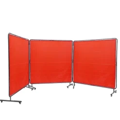 VEVOR Welding Screen with Frame, 6' x 6' 3 Panel Welding Curtain Screens, Flame-Resistant Vinyl Welding Protection Screen on 12 Swivel Wheels (6 Lockable), Moveable & Professional for Workshop, Red