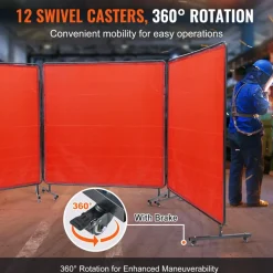 VEVOR Welding Screen with Frame, 6' x 6' 3 Panel Welding Curtain Screens, Flame-Resistant Vinyl Welding Protection Screen on 12 Swivel Wheels (6 Lockable), Moveable & Professional for Workshop, Red