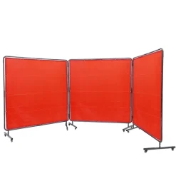 VEVOR Welding Screen with Frame, 6' x 6' 3 Panel Welding Curtain Screens, Flame-Resistant Vinyl Welding Protection Screen on 12 Swivel Wheels (6 Lockable), Moveable & Professional for Workshop, Red