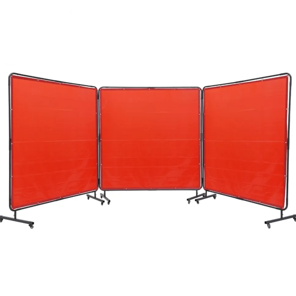VEVOR Welding Screen with Frame, 6' x 6' 3 Panel Welding Curtain Screens, Flame-Resistant Vinyl Welding Protection Screen on 12 Swivel Wheels (6 Lockable), Moveable & Professional for Workshop, Red