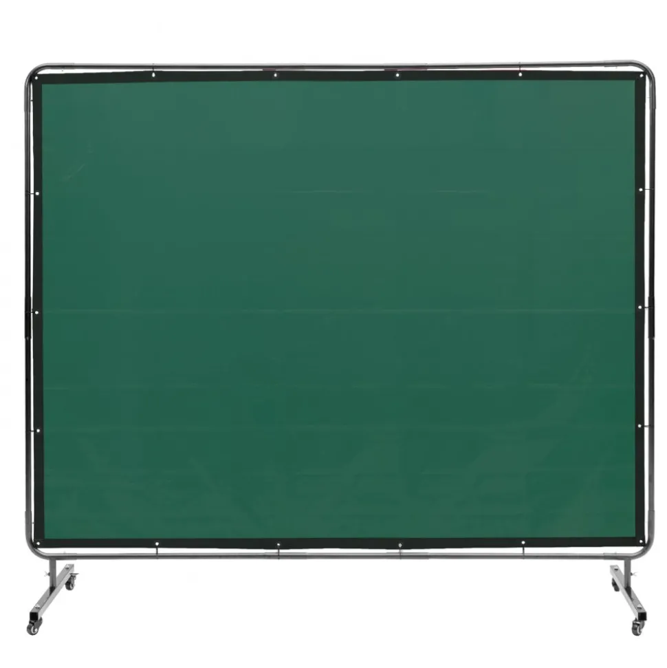 VEVOR Welding Screen with Frame, 6' x 8' Welding Curtain Screen, Flame-Resistant Vinyl Welding Protection Screen on 4 Swivel Wheels (2 Lockable), Moveable & Professional for Workshop/Industrial, Green