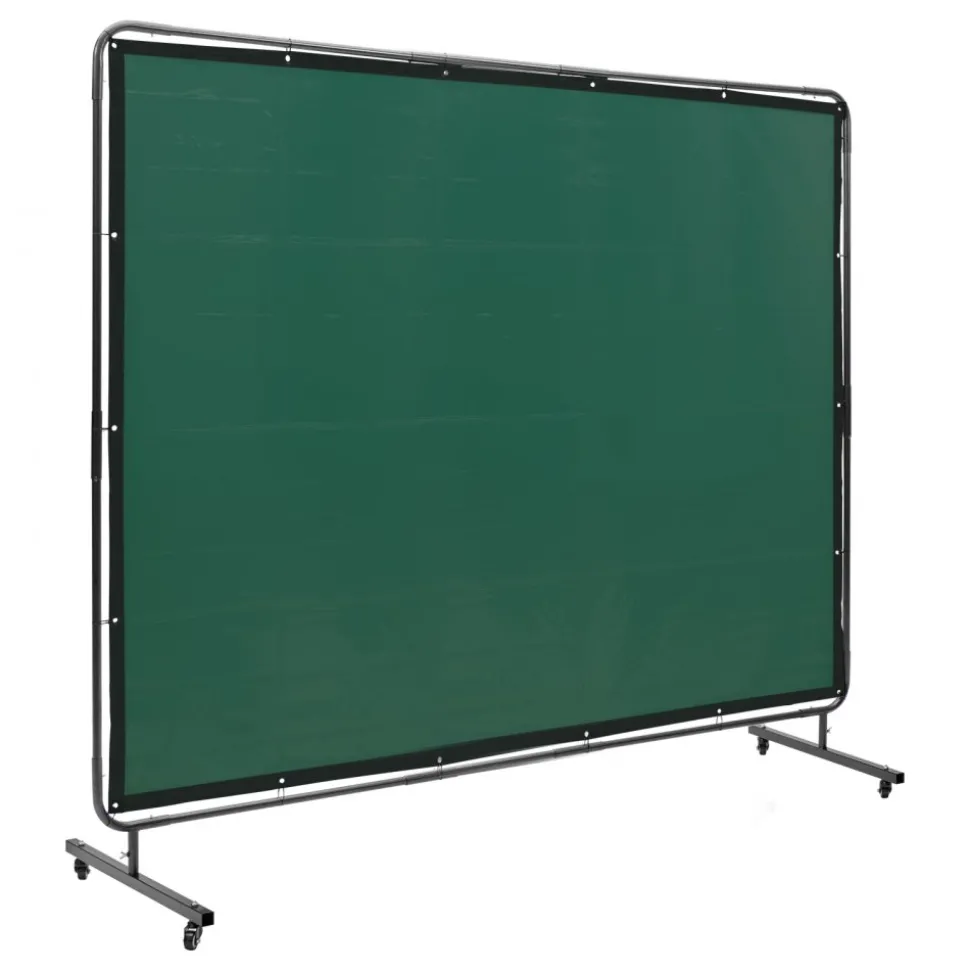 VEVOR Welding Screen with Frame, 6' x 8' Welding Curtain Screen, Flame-Resistant Vinyl Welding Protection Screen on 4 Swivel Wheels (2 Lockable), Moveable & Professional for Workshop/Industrial, Green