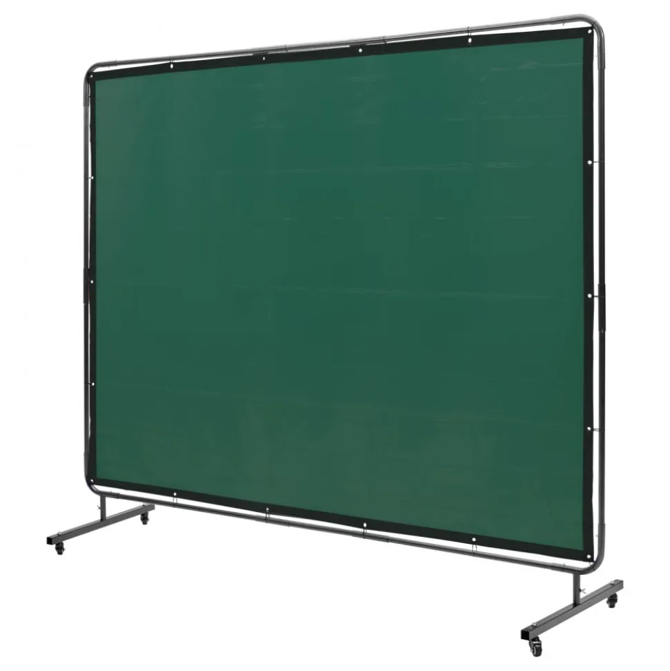 VEVOR Welding Screen with Frame, 6' x 8' Welding Curtain Screen, Flame-Resistant Vinyl Welding Protection Screen on 4 Swivel Wheels (2 Lockable), Moveable & Professional for Workshop/Industrial, Green