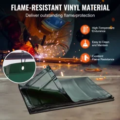 VEVOR Welding Screen with Frame, 6' x 8' Welding Curtain Screen, Flame-Resistant Vinyl Welding Protection Screen on 4 Swivel Wheels (2 Lockable), Moveable & Professional for Workshop/Industrial, Green