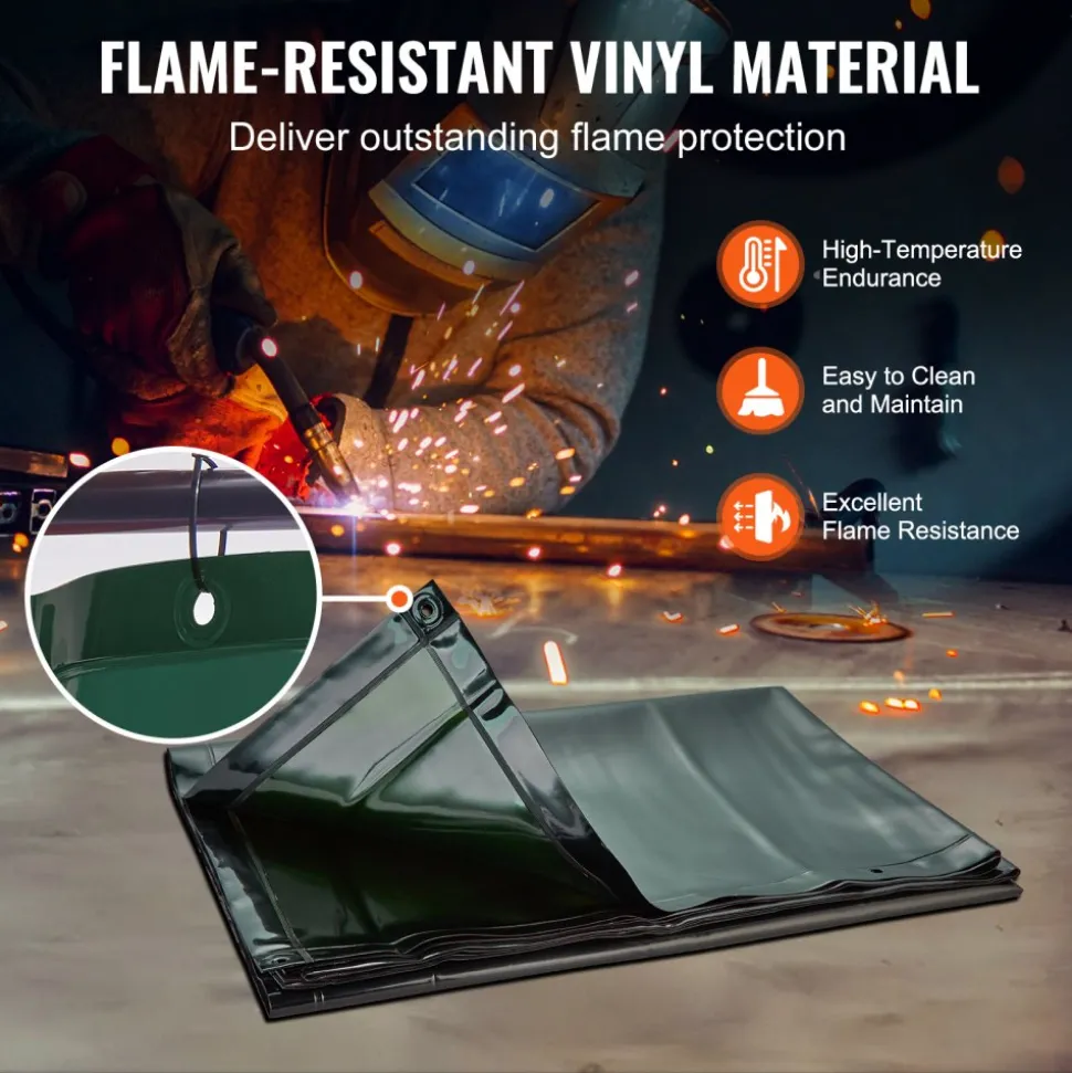 VEVOR Welding Screen with Frame, 6' x 8' Welding Curtain Screen, Flame-Resistant Vinyl Welding Protection Screen on 4 Swivel Wheels (2 Lockable), Moveable & Professional for Workshop/Industrial, Green