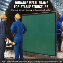 VEVOR Welding Screen with Frame, 6' x 6' Welding Curtain Screen, Flame-Resistant Vinyl Welding Protection Screen on 4 Swivel Wheels (2 Lockable), Moveable & Professional for Workshop/Industrial, Green