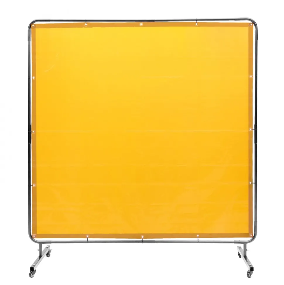 VEVOR Welding Screen with Frame, 6' x 6' Welding Curtain Screen, Flame-Resistant Vinyl Welding Protection Screen on 4 Swivel Wheel (2 Lockable), Moveable & Professional for Workshop/Industrial, Yellow