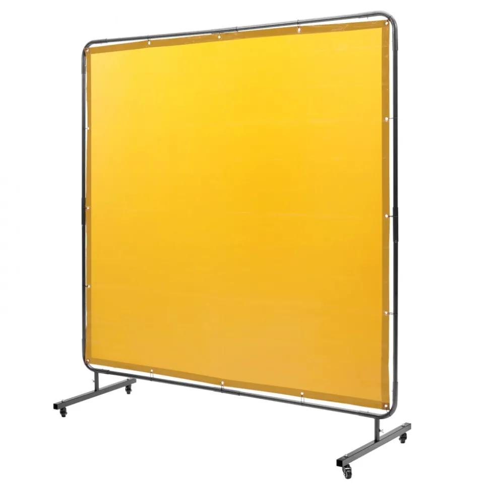 VEVOR Welding Screen with Frame, 6' x 6' Welding Curtain Screen, Flame-Resistant Vinyl Welding Protection Screen on 4 Swivel Wheel (2 Lockable), Moveable & Professional for Workshop/Industrial, Yellow