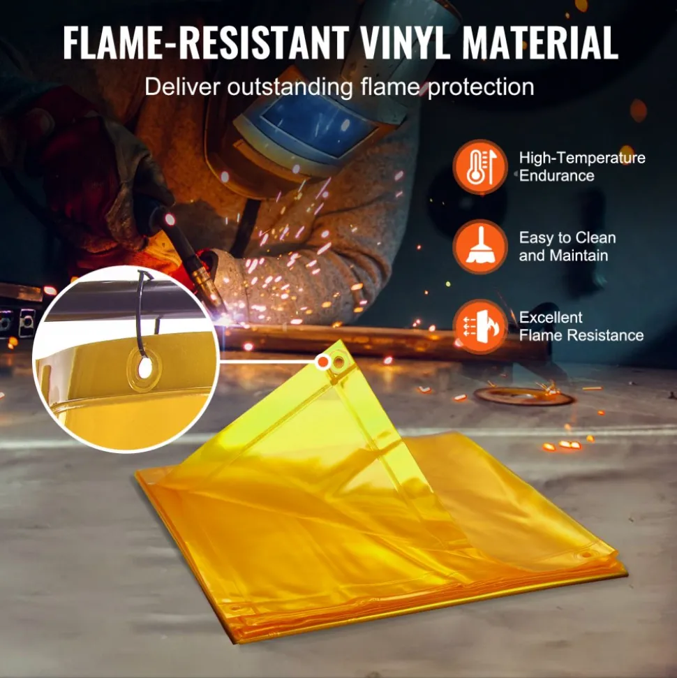 VEVOR Welding Screen with Frame, 6' x 6' Welding Curtain Screen, Flame-Resistant Vinyl Welding Protection Screen on 4 Swivel Wheel (2 Lockable), Moveable & Professional for Workshop/Industrial, Yellow