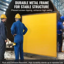 VEVOR Welding Screen with Frame, 6' x 6' Welding Curtain Screen, Flame-Resistant Vinyl Welding Protection Screen on 4 Swivel Wheel (2 Lockable), Moveable & Professional for Workshop/Industrial, Yellow