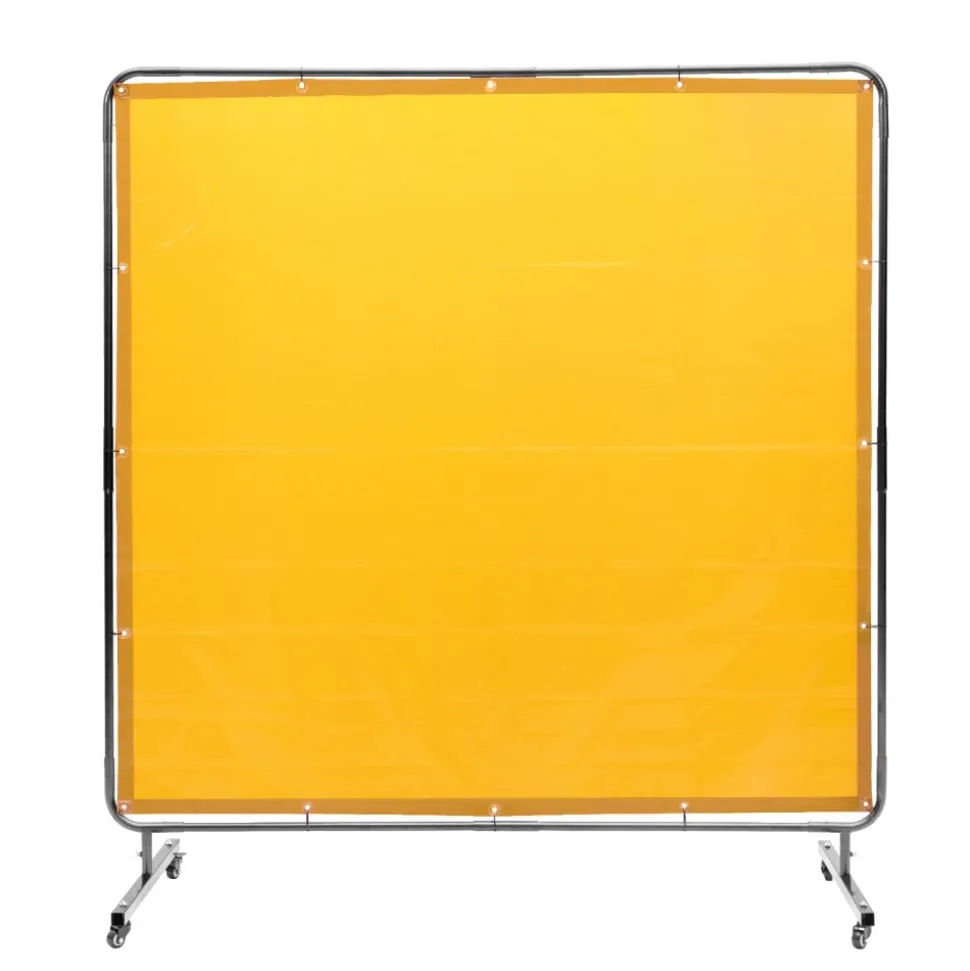 VEVOR Welding Screen with Frame, 6' x 6' Welding Curtain Screen, Flame-Resistant Vinyl Welding Protection Screen on 4 Swivel Wheel (2 Lockable), Moveable & Professional for Workshop/Industrial, Yellow